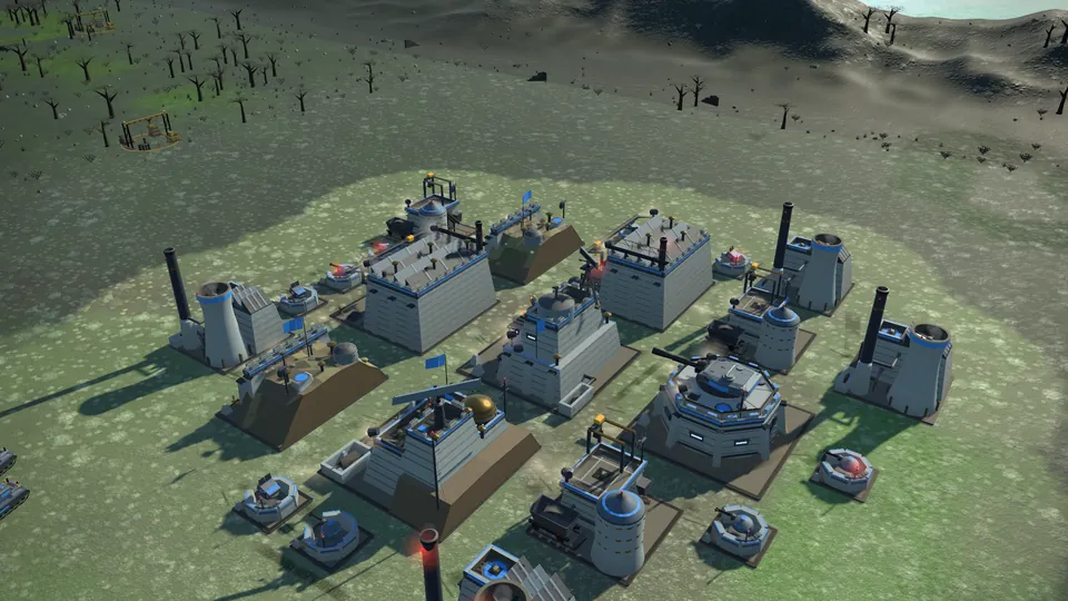 A Brasswall Combine base with factories, depots and defensive guns.