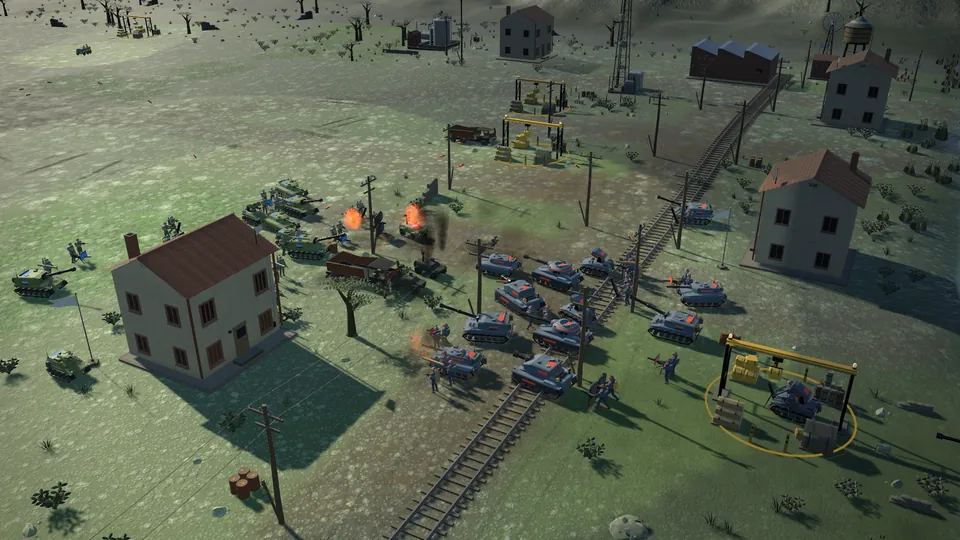 Infantry and vehicles fighting on Frontier Crossing.